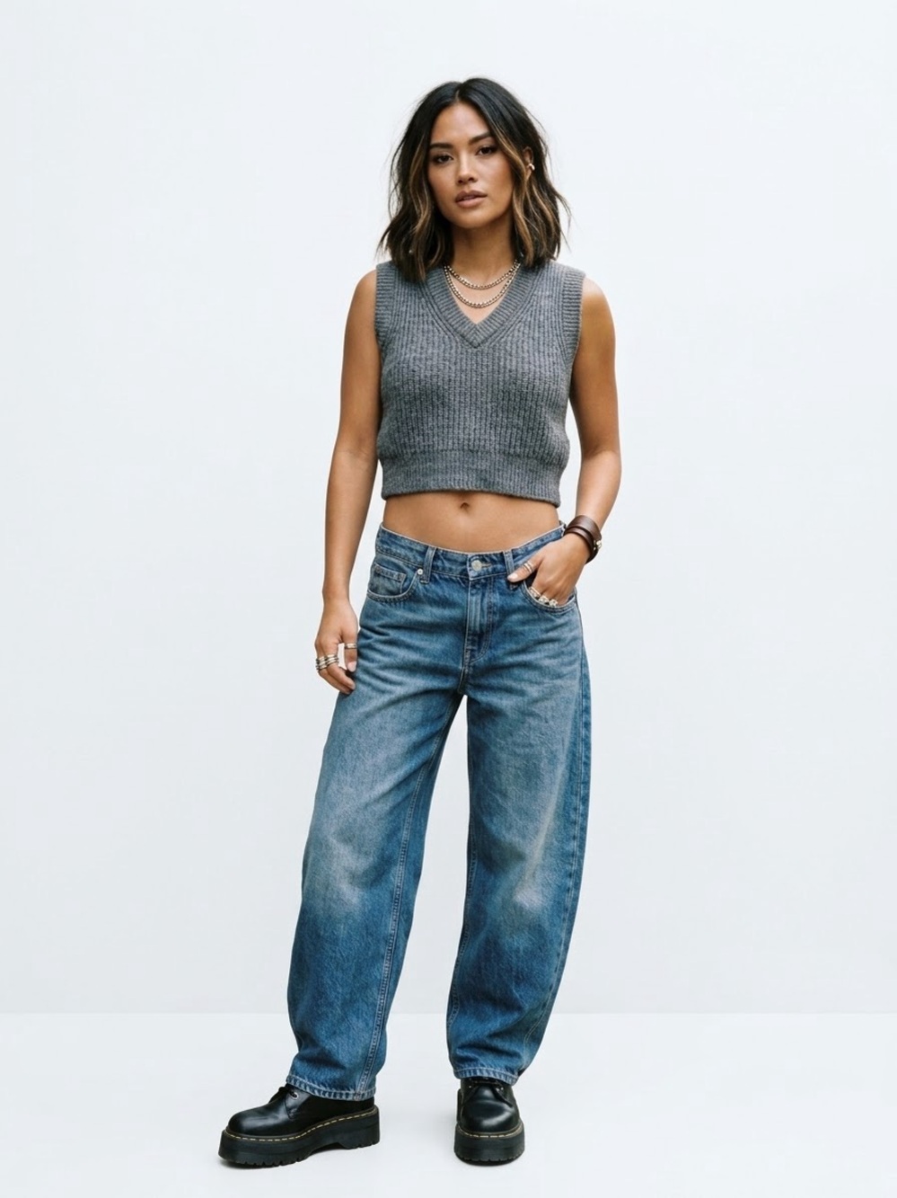 Madewell Grey Alpaca Blend Ribbed V-Neck Cropped Sweater Vest - Small